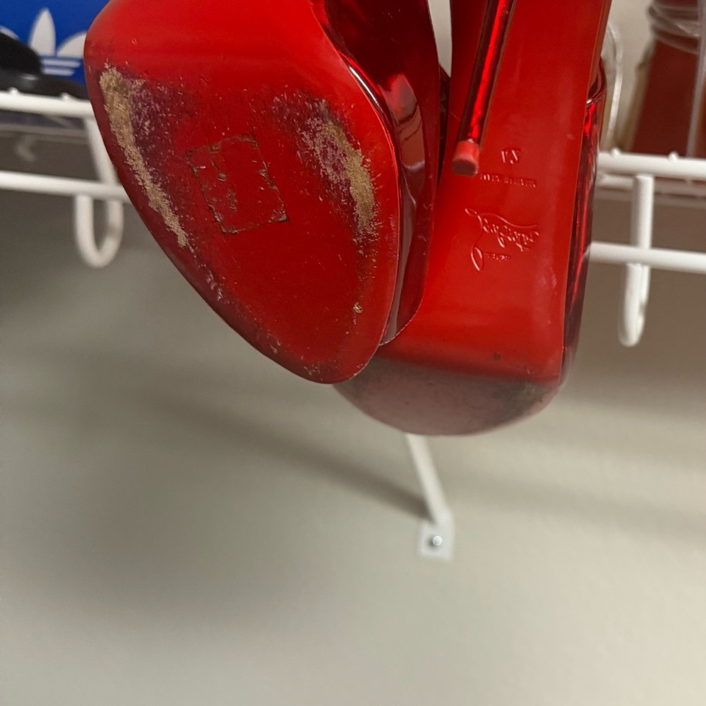 Elegant Red Peep-Toe Stilettos Red Bottoms Authentic - Picture 6 of 6